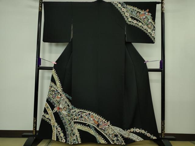 平和屋本店●極上　訪問着　鳳凰更紗花文　黒地　金彩　逸品　DZAB4416kh6