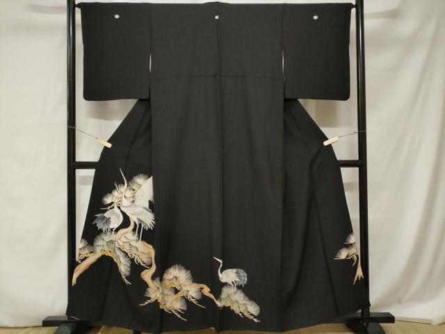 平和屋着物■豪華黒留袖　枝松文　群鶴　正絹　逸品　CABA7306ev