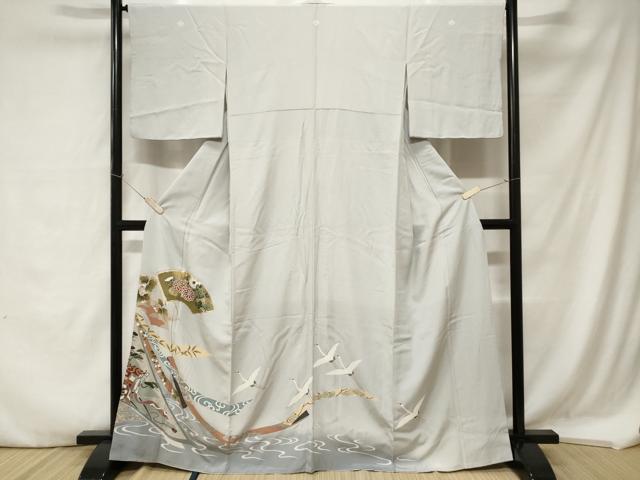 Uramono - 平和屋着物■豪華黒留袖　駒刺繍　地紙重ね飛鶴文　暈し染め　金彩　正絹　逸品　CABA7316ev
