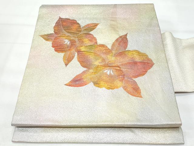 平和屋着物◎九寸名古屋帯 草花文 銀糸 正絹 逸品 CABB7956fb