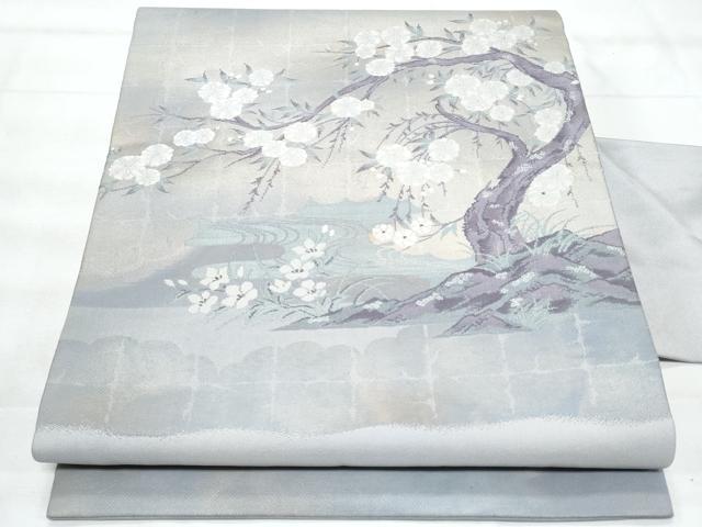平和屋着物◎九寸名古屋帯　枝花文　金糸　正絹　逸品　CABB7966fb