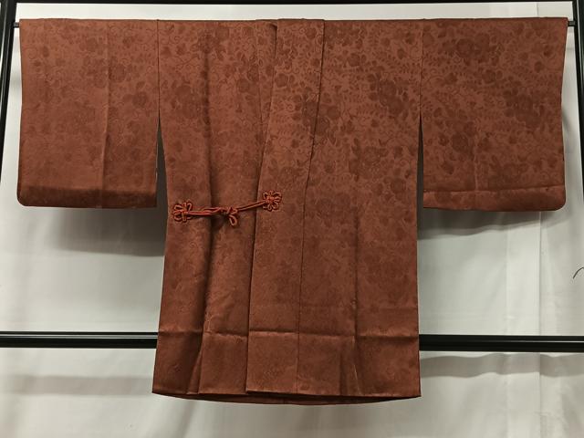 平和屋着物＃道行コート　辻が花地紋　赤錆色　正絹　逸品　CABC2870ua