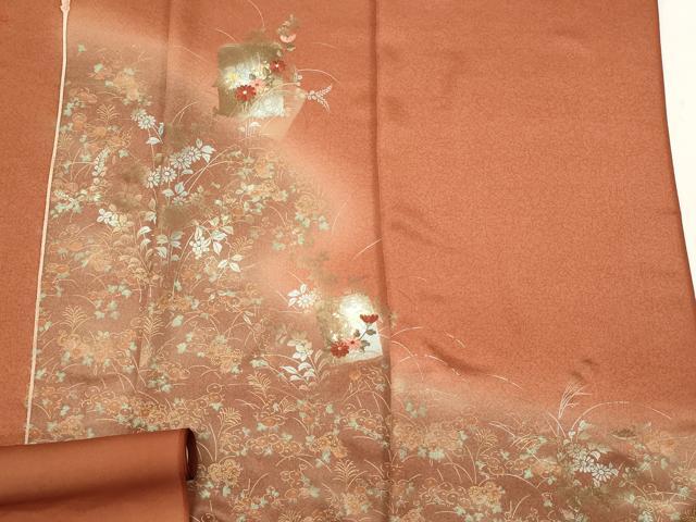 平和屋着物▼付下げ　反物　着尺　刺繍　色紙花文　暈し染め　金彩　逸品　未使用　DABB6037we