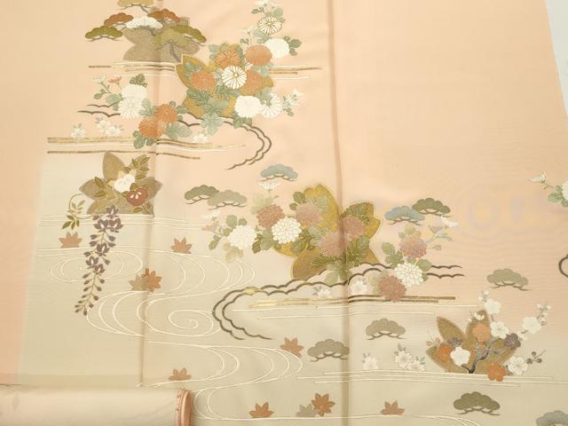 平和屋着物▼付下げ　反物　着尺　駒刺繍　霞花松文　暈し染め　金彩　伊と幸　逸品　未使用　DABB6123we
