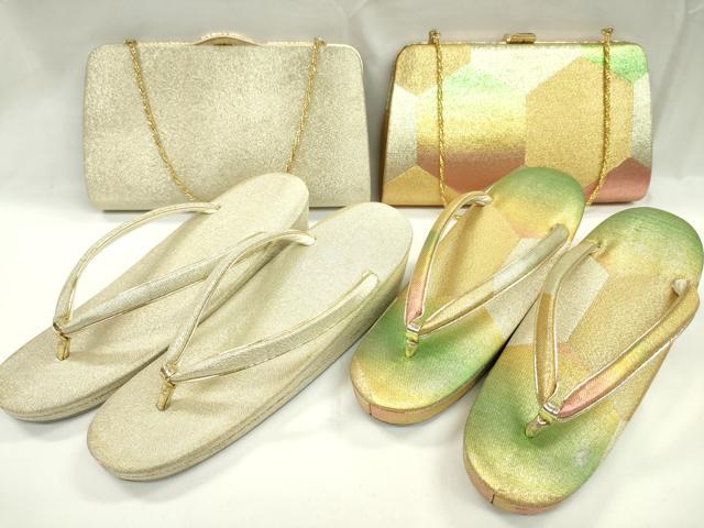 平和屋着物▼和装小物 和装バッグ・草履セットまとめて2セット 礼装 亀甲文 金糸 草履サイズ：M 逸品 CABC0925ju