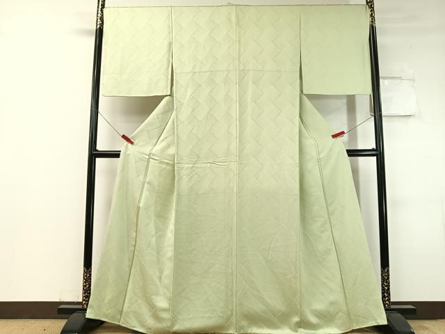 平和屋着物●上質な色無地　立波菱地紋　若芽色　高島屋扱い　正絹　逸品　CABC9762vp 2