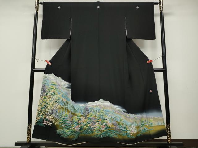 Kimono - 平和屋着物●十日町友禅作家　岡村蒼風　黒留袖　遠山草花文　暈し染め　鈴乃屋扱い　正絹　逸品　CABD0166ut