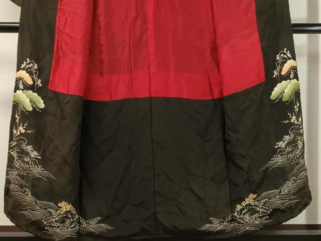 平和屋着物●アンティーク　大正ロマン　黒留袖　駒刺繍　地紙御所車飛鶴花松文　金彩　正絹　逸品　CABC9808vp heiwaya-11071494 平和屋 サンプル画像3