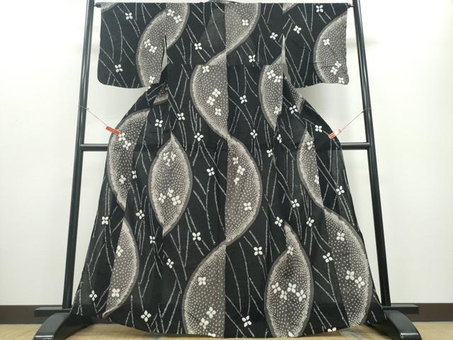 平和屋着物∴夏物　浴衣　有松鳴海絞り　吉祥舞花文　黒地　綿　逸品　CABD2428ng