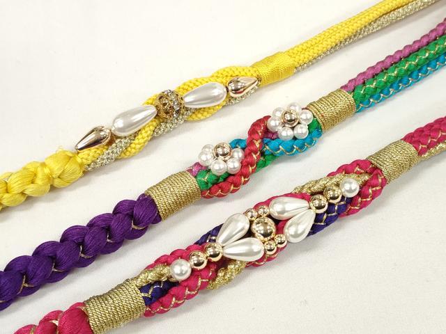 平和屋着物▼和装小物　帯締め3本　振袖用　飾り付き　パール　金糸　逸品　DABA7907zzz