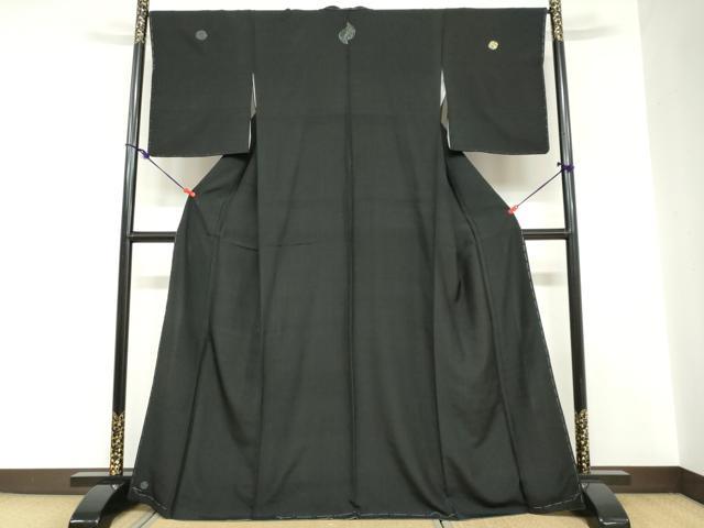 平和屋着物●訪問着　紬地　パッチワーク　花丸文　濡羽色　正絹　逸品　未使用　DABC2751ud