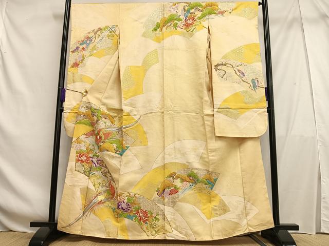 乐天商城 - 平和屋着物■豪華振袖　駒刺繍　地紙鳳凰花文　銀糸　銀彩　正絹　逸品　AABF6380oa