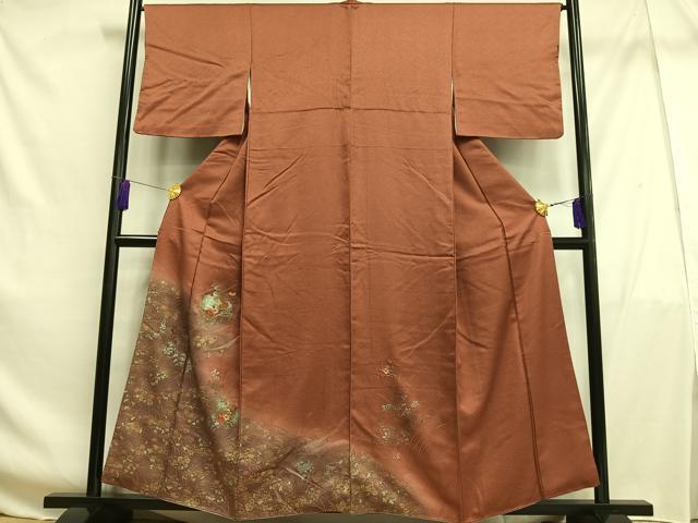 Full-Length Under-Kimono - 平和屋着物■訪問着　刺繍　雪輪草花文　暈し染め　金糸　金彩　正絹　逸品　AABF6386oa