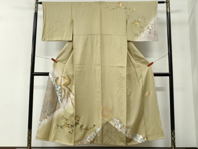未使用　堀省平の貝魚模様の膨れ織のお洒落着物　m4093 楽天市場】堀 省 平 着物の通販