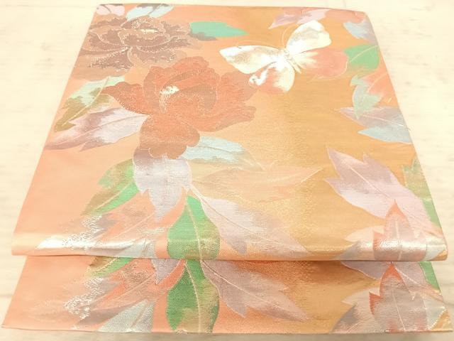 平和屋着物◎六通柄袋帯　花蝶文　金銀糸　正絹　逸品　AAAZ2161yx