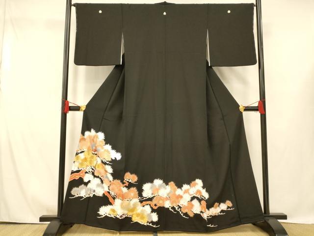 乐天商城 - 平和屋着物■豪華黒留袖　刺繍　枝松文　金彩　金銀糸　正絹　逸品　AABG9835fw