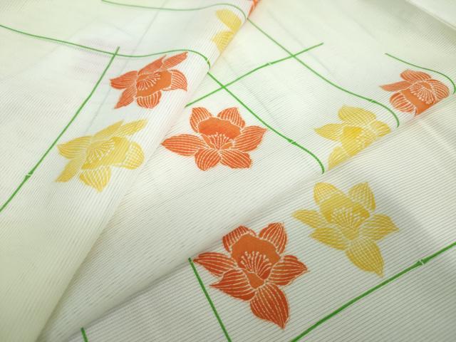 平和屋着物＊夏物 小紋 絽 草花文 蘭 洗える着物 DAAV4534ud