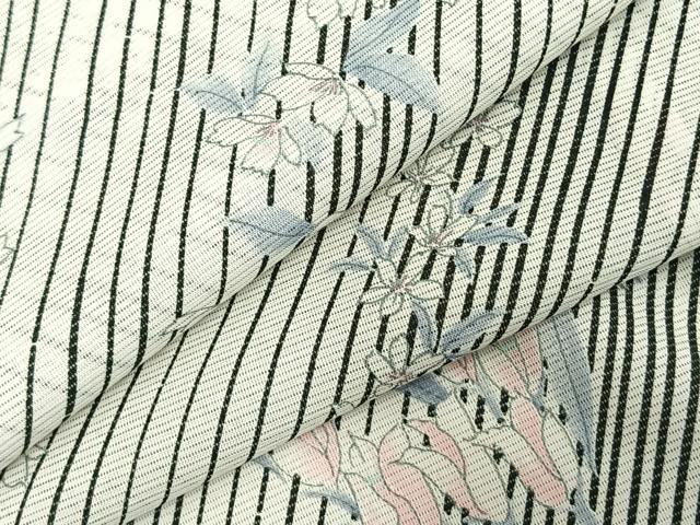 平和屋着物＊夏物 小紋 絽 草花文 洗える着物 AAAY3261fy