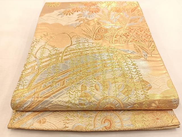 Other - 平和屋着物◎六通柄　本袋帯　立波風景花文　金銀糸　正絹　逸品　BAAU2855yc