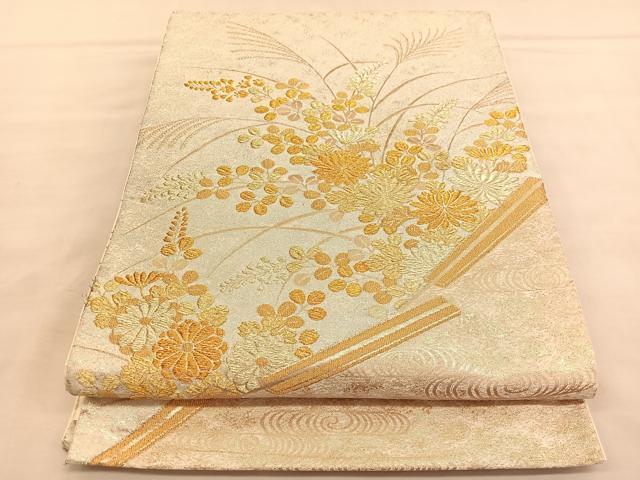 平和屋着物◎太鼓柄袋帯　秋草文　金糸　正絹　逸品　BAAU4918hv