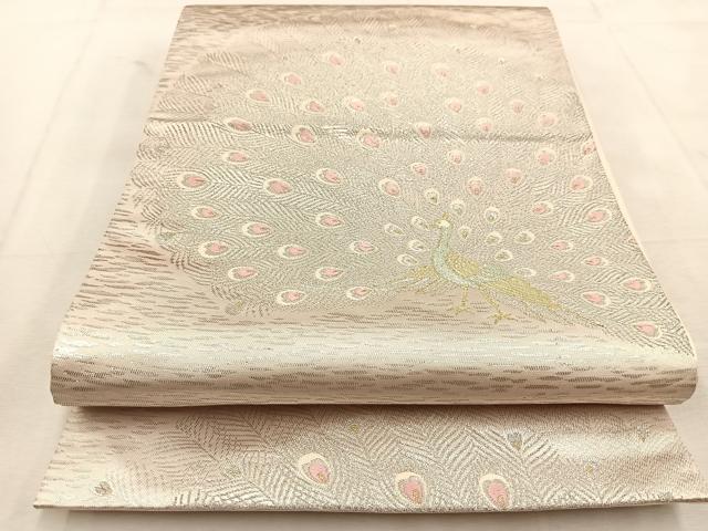平和屋着物◎太鼓柄袋帯 唐織 孔雀 金銀糸 正絹 逸品 BAAU6420yc