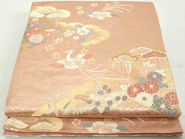 平和屋着物◎六通柄袋帯　唐織　花鳥花松文　金糸　正絹　逸品　DAAW1053qa