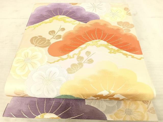 平和屋着物◎六通柄袋帯 唐織 枝松花文 金銀糸 正絹 逸品 AAAY2058yx