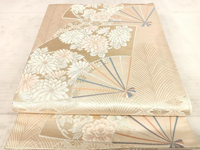 平和屋着物◎六通柄袋帯　唐織　扇面花文　金糸　正絹　逸品　AAAY2073yx