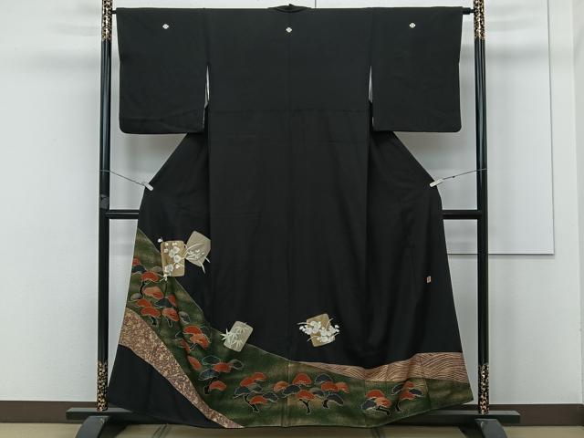 Full-Length Under-Kimono - 平和屋着物■豪華黒留袖　作家物　草花松文　金彩　正絹　逸品　caav1413kb