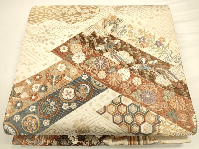 平和屋着物◎六通柄袋帯 唐織 短冊慶長小袖 金糸 正絹 逸品 CAAV3401ft