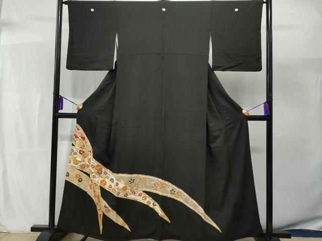 Kurotome - 平和屋着物■豪華黒留袖　駒刺繍　芝草花唐草文　金彩　高島屋扱い　正絹　逸品　CAAV7686fb