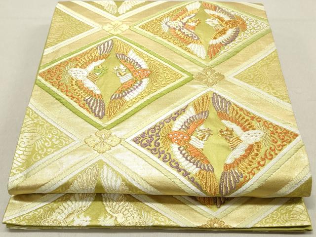 平和屋着物◎六通柄袋帯　唐織　向い鳥菱文　鳳凰　金糸　正絹　逸品　DAAV0938qa