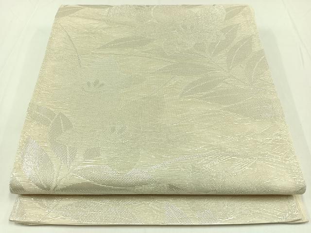 平和屋着物＊夏物　六通柄袋帯　草花文　銀糸　正絹　逸品　AAAX3937jh