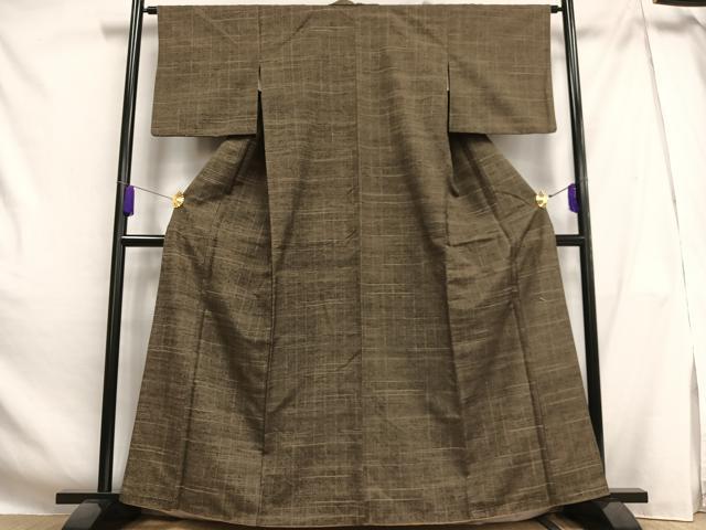 Kimono - 平和屋着物■上質な紬　格子　正絹　逸品　AABH0953oa