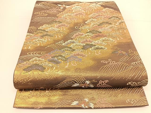 平和屋着物◎六通柄袋帯 唐織 飛鶴花松文 金糸 正絹 逸品 BAAU2020yc