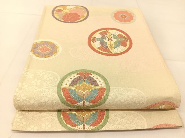 平和屋着物◎六通柄袋帯　唐織　動物丸文　金銀糸　正絹　逸品　BAAU2191yc