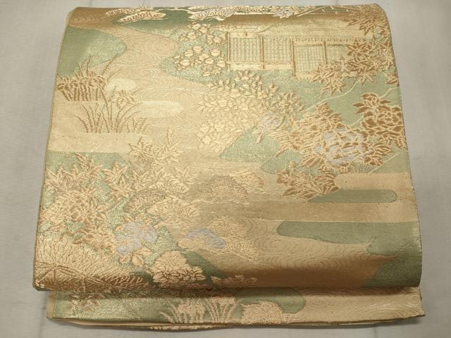 平和屋着物◎六通柄袋帯 風景楓松文 金糸 正絹 逸品 CAAT7867oy