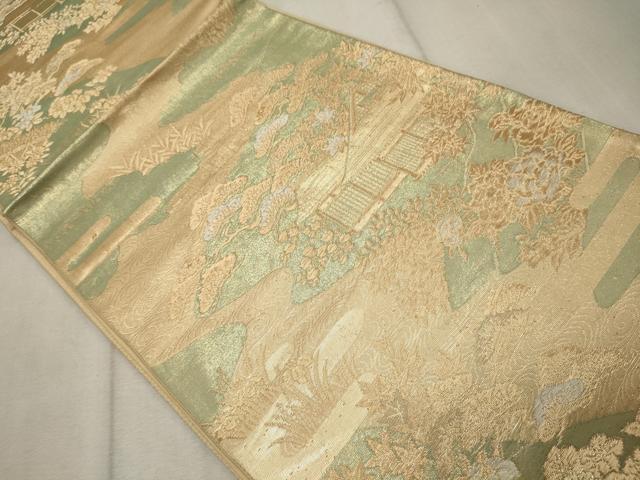 平和屋の平和屋着物◎六通柄袋帯 風景楓松文 金糸 正絹 逸品 CAAT7867oy｜アングル2