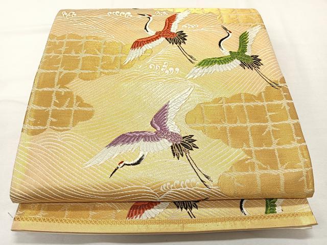 平和屋着物◎西陣　六通柄袋帯　唐織　群鶴文　金糸　正絹　逸品　CAAU6985ua