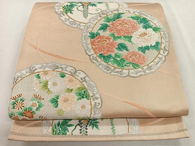 Yukata Obi - 平和屋着物◎六通柄袋帯　唐織　鏡裏花文　金銀糸　正絹　逸品　CAAU7300nb