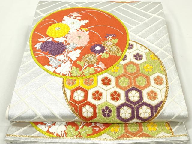 平和屋着物◎六通柄袋帯　唐織　花丸文　金銀糸　正絹　逸品　DAAV0693qa