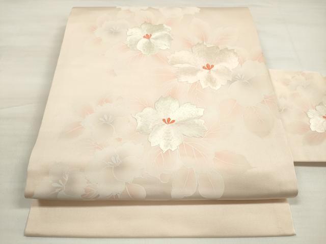 平和屋着物◎九寸名古屋帯　刺繍　草花文　正絹　逸品　DABE2005xg