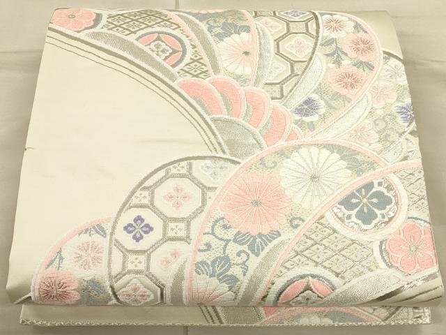 平和屋着物◎六通柄袋帯　唐織　吉祥花文　銀糸　正絹　逸品　CAAU1326ft