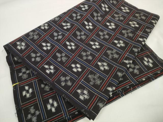 平和屋着物●久留米絣　反物　着尺　格子花文　綿　逸品　未使用　DAAW7150zzz