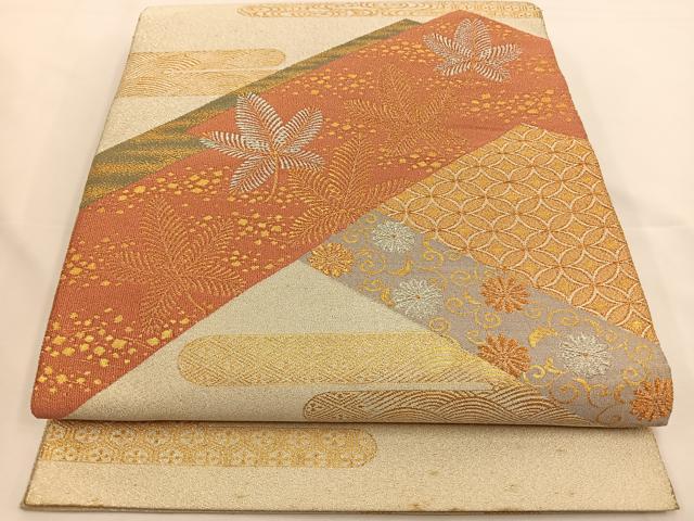 平和屋着物◎太鼓柄袋帯 綴れ 若松葉 金銀糸 正絹 逸品 BAAS9571ow