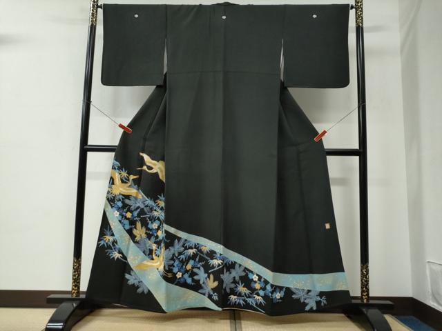 平和屋着物●人間国宝　五代　田畑喜八　黒留袖　駒刺繍　飛鶴松竹梅　金彩　正絹　逸品　CABC6779yc