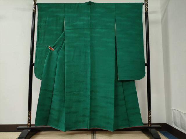 Full-Length Under-Kimono - 平和屋着物●豪華振袖　色無地　霞地紋　常磐色　正絹　逸品　CABC6834yc