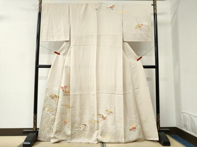 Uramono - 平和屋着物●訪問着　駒刺繍　霞扇面草花文　暈し染め　金銀彩　正絹　逸品　CABC6970yc