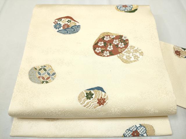 袋帯　貝合わせ　唐織　花模様　着物　帯　047k o 花唐草模様唐織貝紫袋帯 白綾苑大庭製 青山みとも扱(a70330Ni) 特選