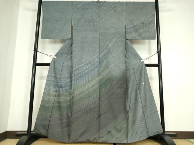 平和屋着物●石川県指定無形文化財　牛首紬　白山工房　手織り　訪問着　霞流水文　正絹　逸品　DABC3031az